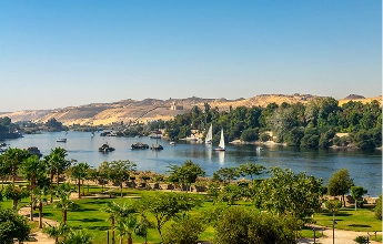 Nile River view with feluccas at Aswan