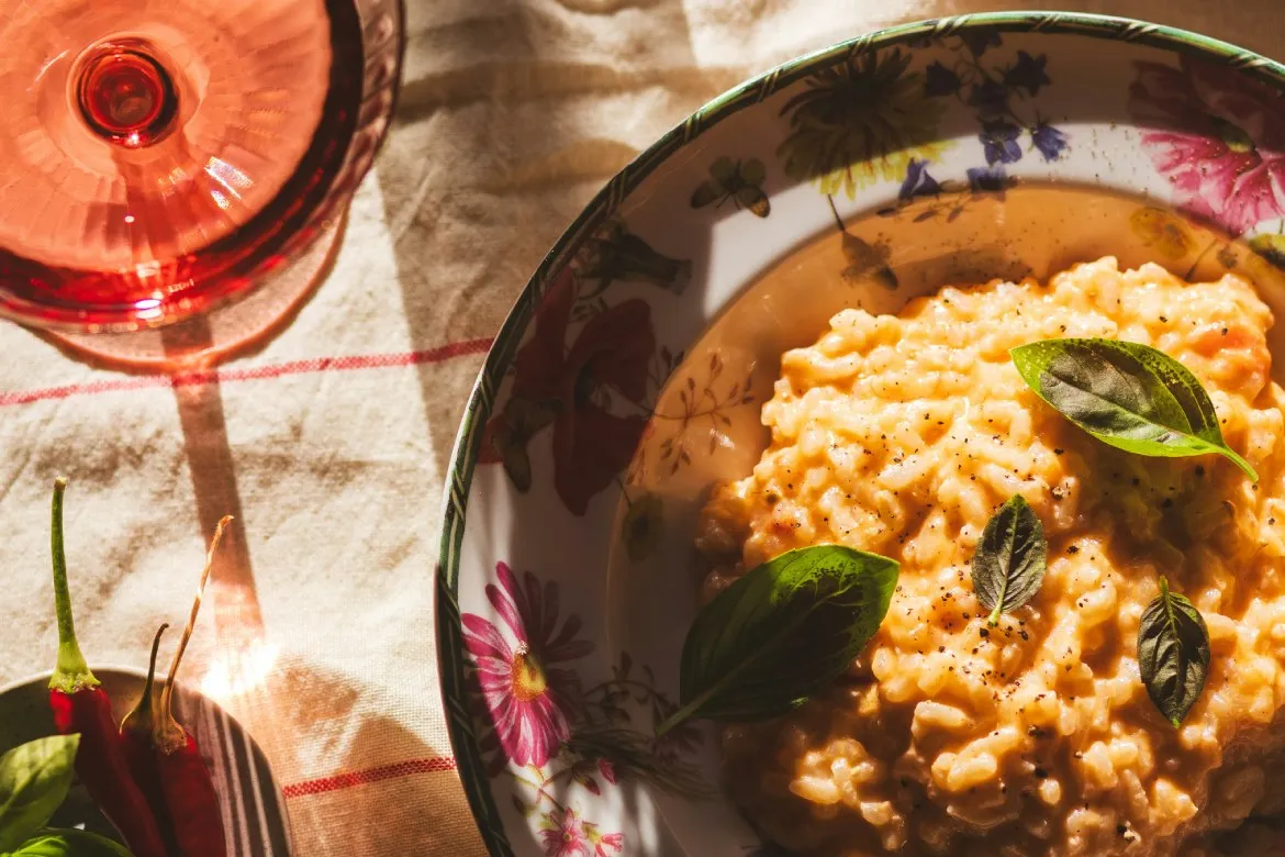 Creamy risotto with fresh basil at Dario's Osteria, Karma Bavaria